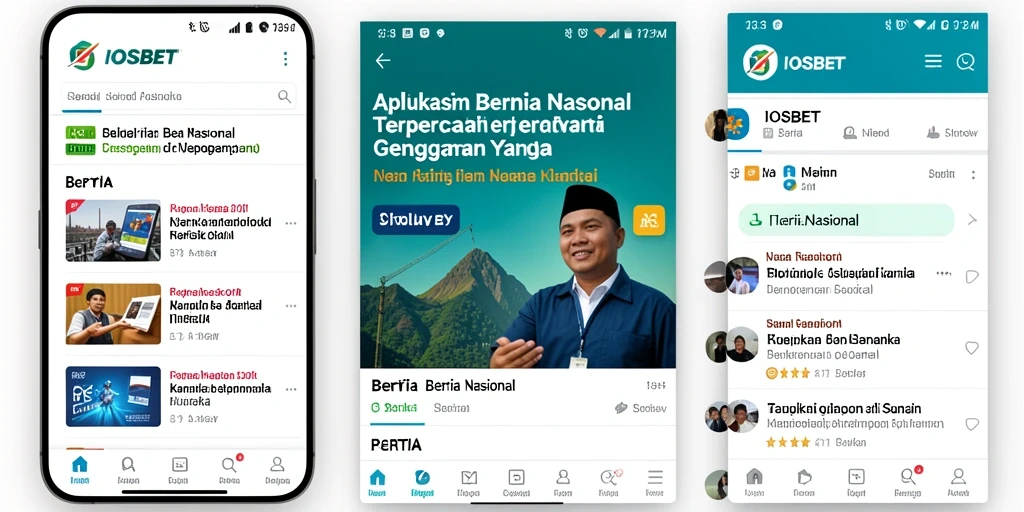 Tampilan antarmuka utama aplikasi IOSBET dengan berita nasional terkini.