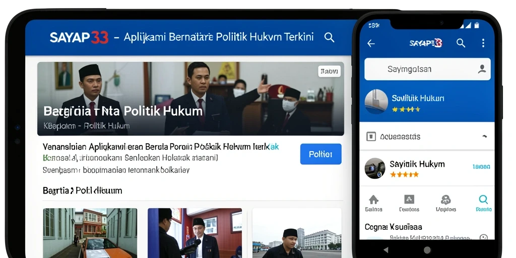 Antarmuka SAYAP33 menampilkan berita politik hukum terbaru dengan desain yang menarik.