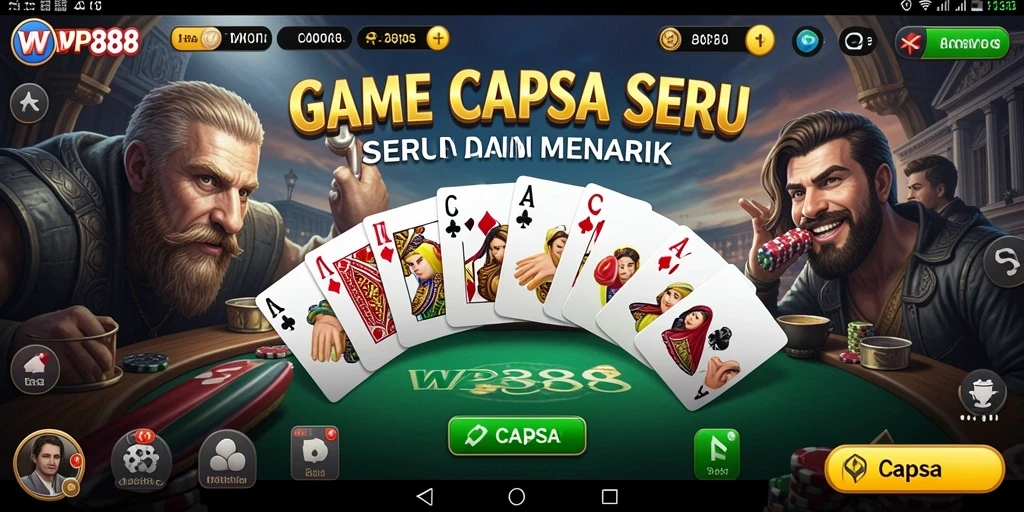 Antarmuka menarik dengan fungsi bermain Capsa yang intuitif.